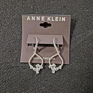 Anne Klein SilverTone Crystal Teardrop Cluster Drop Earrings
